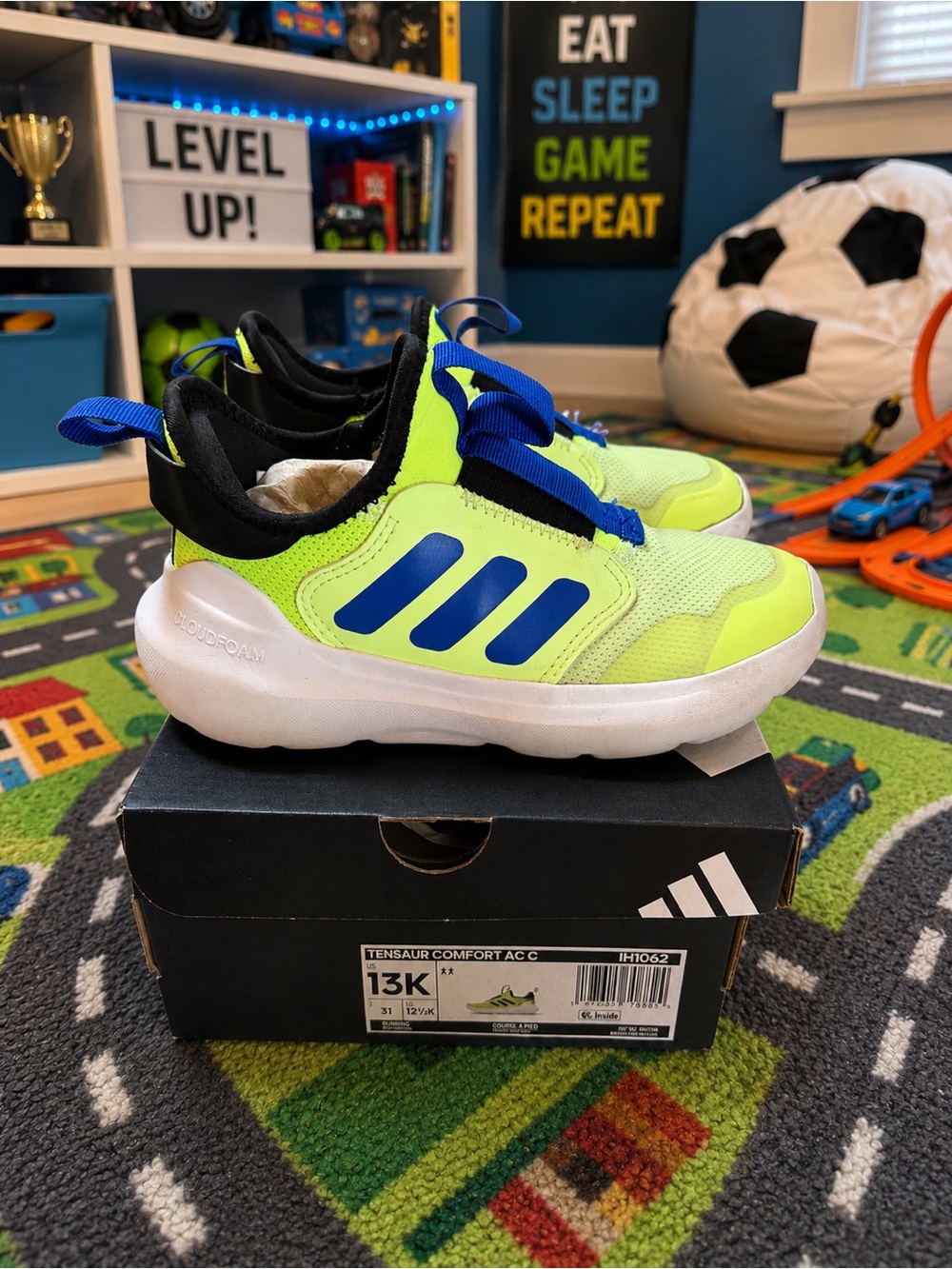 Adidas Kids Neon Yellow & Blue Cloudfoam Sneakers
